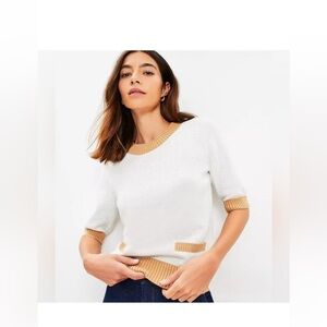 Loft Tipped Pocket Sweater Tee Light Cloud Heather Size L NWOT